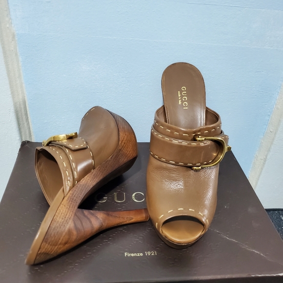 Gucci high heel open toe Platform Mules Sz 6.5 It sz 36.5 - Picture 5 of 15